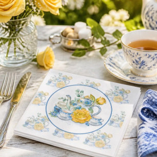 Servilleta De Papel Teteria de Chinoiserie Azul y Blanco con Rosas