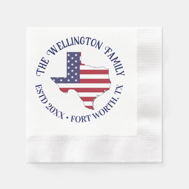 Servilleta De Papel Texas State Map Stars Strips Family Name Date Loc (Anverso)