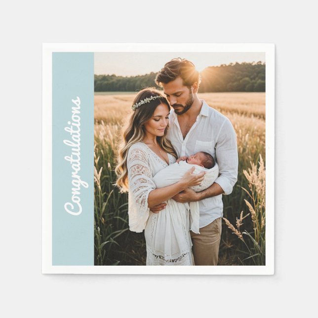 Servilleta De Papel text and photo custom personalized party blue  (Anverso)