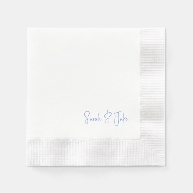 Servilleta De Papel Texto Azul Blanco Moderno Guion Boda Acuñado (Anverso)