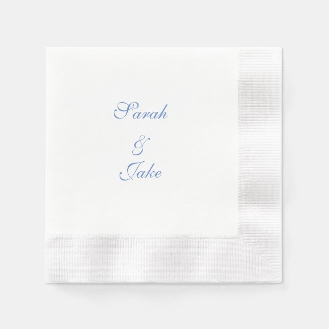 Servilleta De Papel Texto Azul Boda Blanca Acuñado (Anverso)