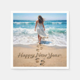 Servilleta De Papel Texto de Año Nuevo Feliz con Beachwalker