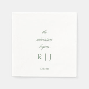 Servilleta De Papel Texto de cita con monograma en verde salvia para b