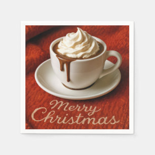 Servilleta De Papel Texto de Feliz Navidad con bebida de chocolate cal