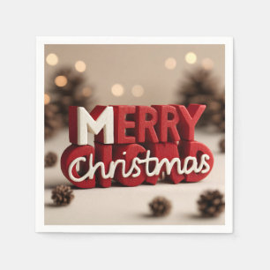 Servilleta De Papel Texto de Feliz Navidad Rojo y Blanco Renderizado e