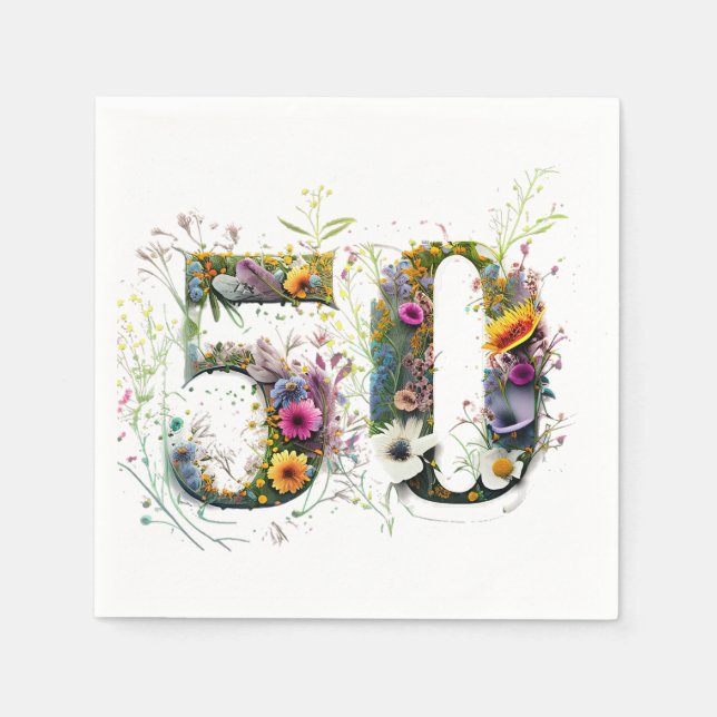 Servilleta De Papel Texto decorativo de flores silvestres para cumplea (Anverso)
