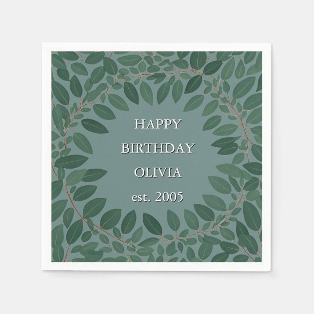 Servilleta De Papel texto personalizado eucalipto Frame Napkin - azul  (Anverso)