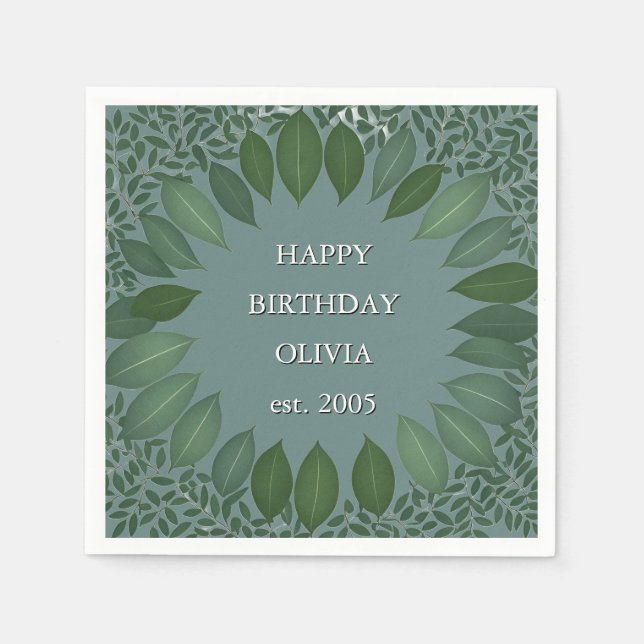 Servilleta De Papel texto personalizado eucalipto Frame Napkin - azul  (Anverso)