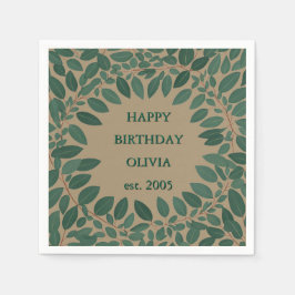 Servilleta De Papel texto personalizado eucalipto Frame Napkin - mocha