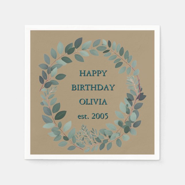 Servilleta De Papel texto personalizado eucalipto Frame Napkin - mocha (Anverso)