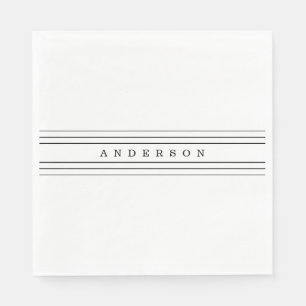 Servilleta De Papel Texto Personalizado y franjas modernas   Blanco y 