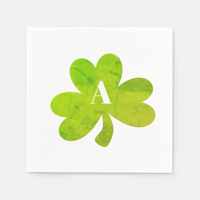 Servilleta De Papel Textura acuática irlandesa de Shamrock monograma (Anverso)