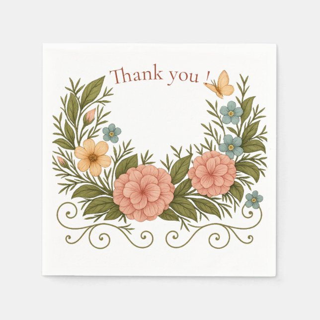 Servilleta De Papel Thank You — Floral Half-Crown Paper Napkin (Anverso)