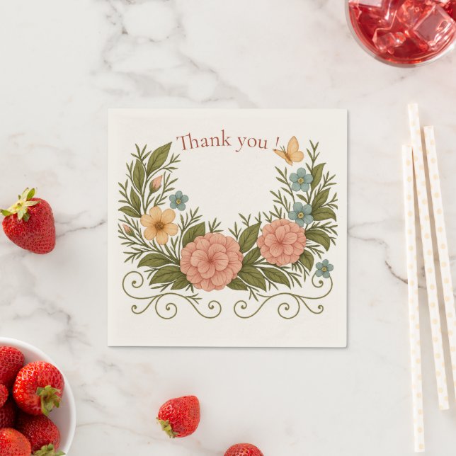 Servilleta De Papel Thank You — Floral Half-Crown Paper Napkin (In situ)
