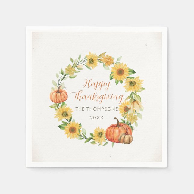 Servilleta De Papel Thanksgiving Sunflowers and pumpkins (Anverso)