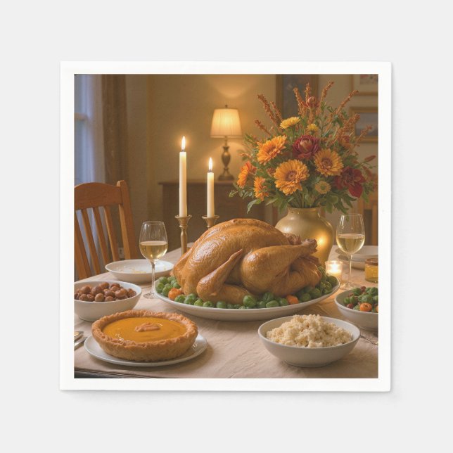 Servilleta De Papel Thanksgiving Turkey Feast With Candles (Anverso)