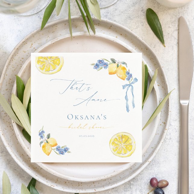 Servilleta De Papel That's Amore Blue Bow Lemons Italian Bridal Shower (Subido por el creador)
