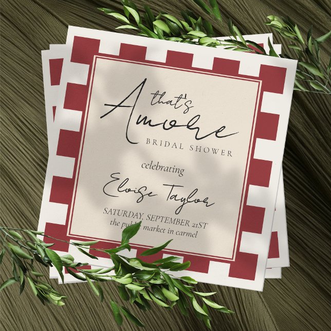 Servilleta De Papel That's Amore Red Checkered Bridal Shower  (Channel a romantic vibe with this That's Amore Red Checkered Bridal Shower Napkin! )
