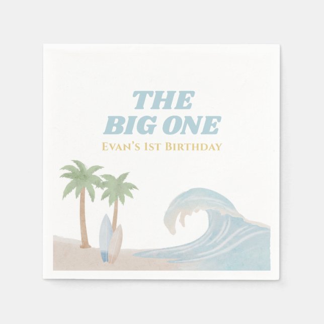 Servilleta De Papel The Big One Beach Surf Verano Acuarela Costera  (Anverso)