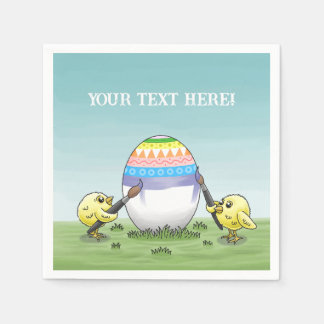 Servilleta De Papel The chickens paint a colorful Easter egg