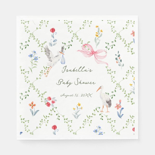Servilleta De Papel The Heirloom Rose & Ribbon Signature Stork (Anverso)