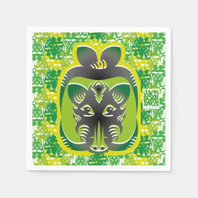 SERVILLETA DE PAPEL THE WILD BOAR EATS APPLES BY MASANSER (Anverso)