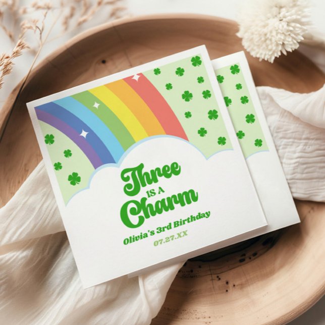 Servilleta De Papel Three Is A Charm Rainbow Cumpleaños 3 (Subido por el creador)