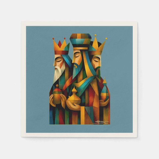 Servilleta De Papel Three Wise Men Abstract Nativity Art  (Anverso)