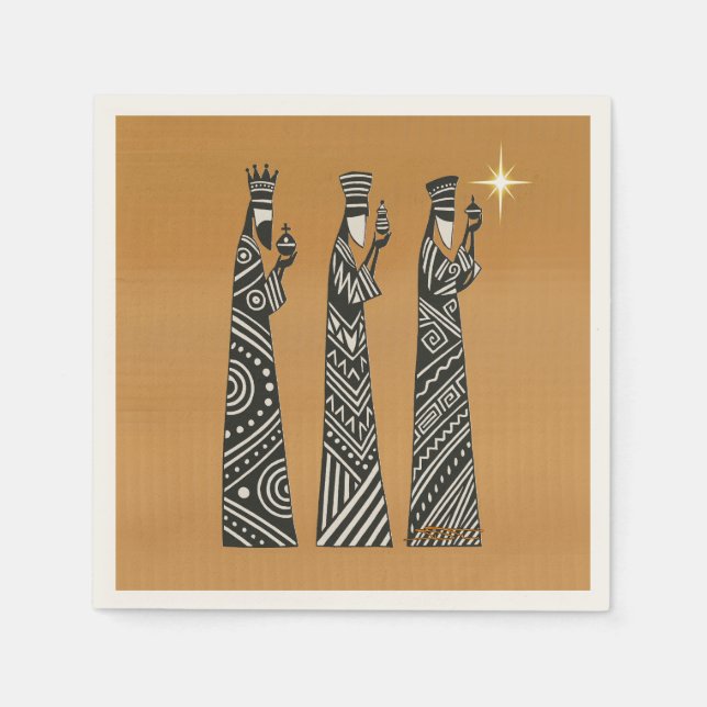 Servilleta De Papel Three Wise Men Black & White Christmas Nativity (Anverso)