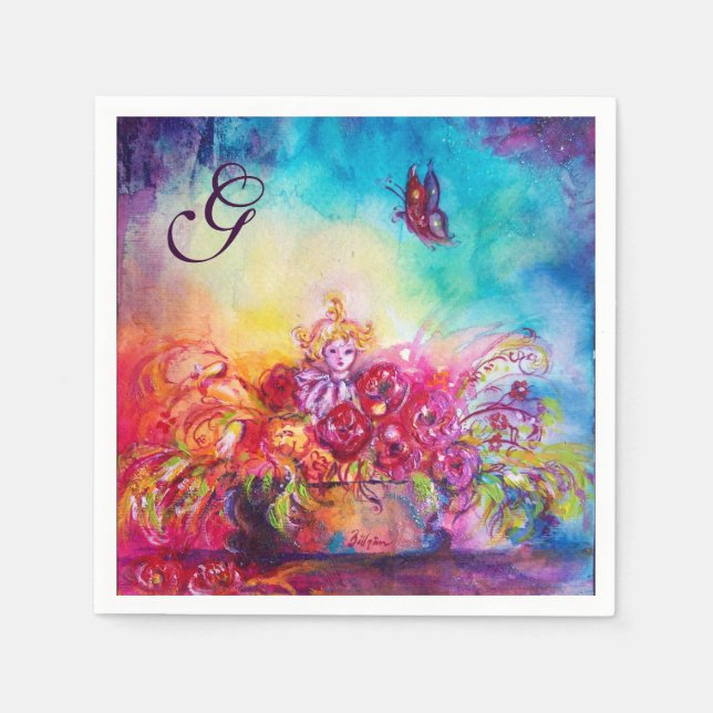 SERVILLETA DE PAPEL THUMBELINA, TAPA DE FLORES Y MONOGRAMA DE MARFERA (Anverso)