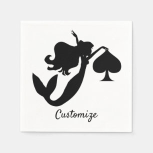 Servilleta De Papel Thunder_Cove de silueta de sirena de espátula negr