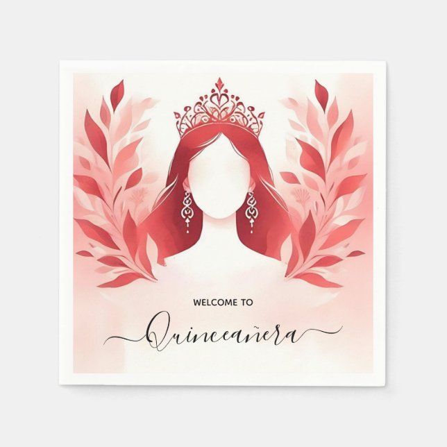 Servilleta De Papel Tiara Black Lace Red Quinceanera (Anverso)