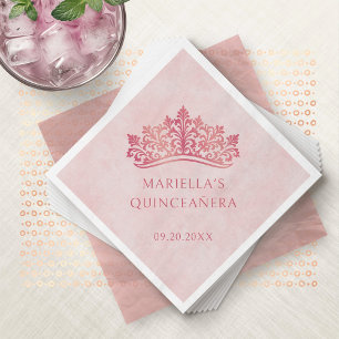 Servilleta De Papel Tiara Corona Rosa Elegante Quinceañera