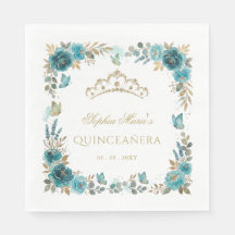 Tiara de oro azul verdoso mariposa floral Quinceañ