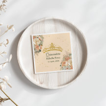 Tiara Dorada y Floral Peach Fuzz Quinceañera