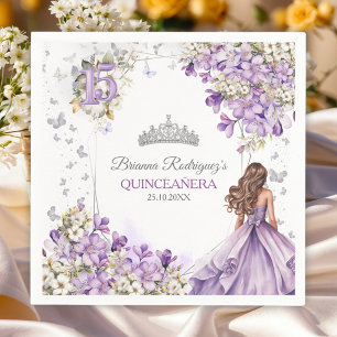 Servilleta De Papel Tiara floral de mariposa de plata lavanda Quinceañ