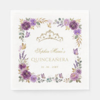 Tiara Floral Mariposa Morado Dorado Quinceañera