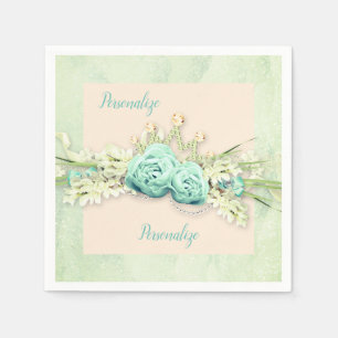 Servilleta De Papel Tiara rosa encaje floral brillo azul teal
