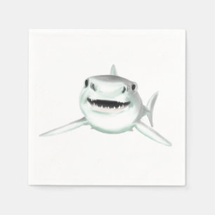 Servilleta De Papel tiburón acuarela sonriendo gris verde océano anima