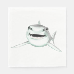Servilleta De Papel tiburón acuarela sonriente verde animal marino