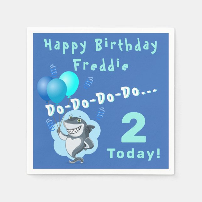 Servilleta De Papel Tiburón lindo | Cumpleaños de los globos azules (Anverso)