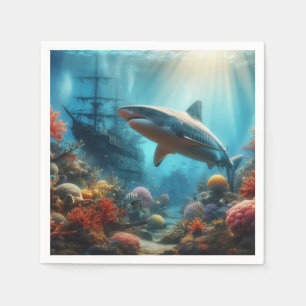 Servilleta De Papel Tiburón tigre costero/náutico y arrecife de coral