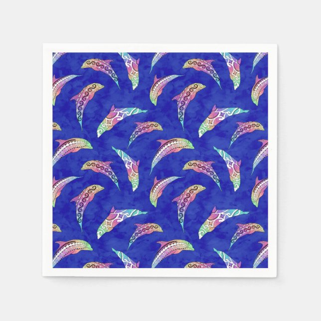 Servilleta De Papel Tie Dye Marine Animals Dolphins Marlins (Anverso)