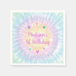 Servilleta De Papel Tie Dye Pastel Rainbow Boho Hippie Cumpleaños