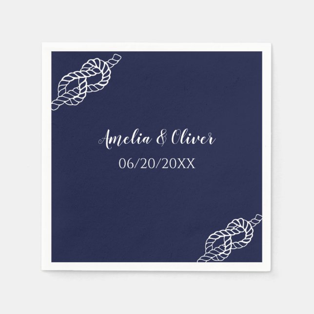 Servilleta De Papel Tied The Knot Nautical Rope White & Navy Wedding (Anverso)