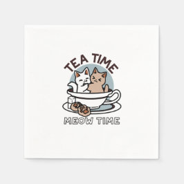 Servilleta De Papel Tiempo de embutido de té - Diseño de gato y té lin