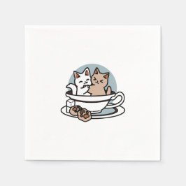 Servilleta De Papel Tiempo de embutido de té - Diseño de gato y té lin