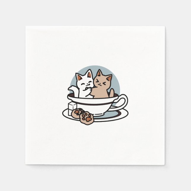 Servilleta De Papel Tiempo de embutido de té - Diseño de gato y té lin (Anverso)