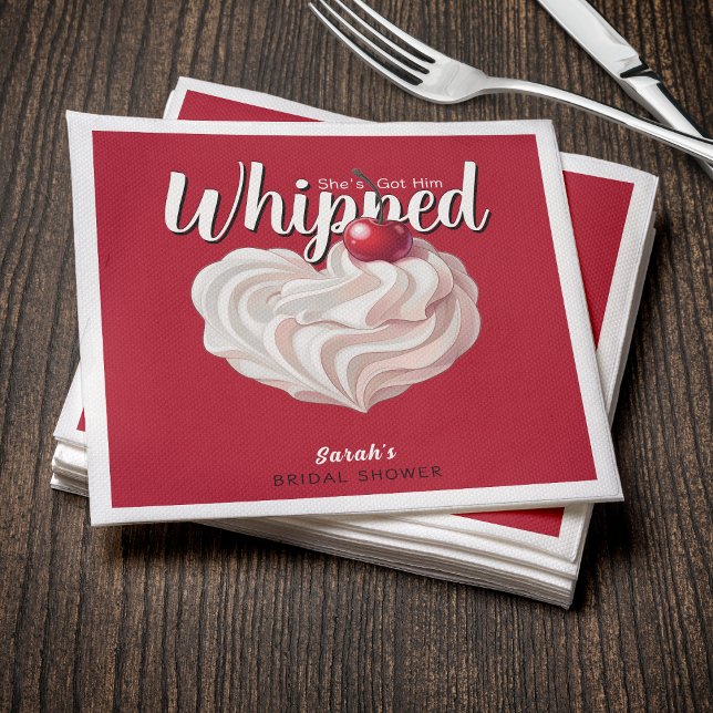 Servilleta De Papel Tiene a Él con Crema Batida Desayuno de Boda de Ce (She's Got Him Whipped Cream Cherry Red Bridal Shower Napkins
)