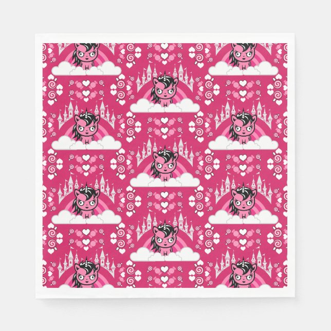 Servilleta De Papel Tierra Y Castillo De Unicornio Rosa (Anverso)